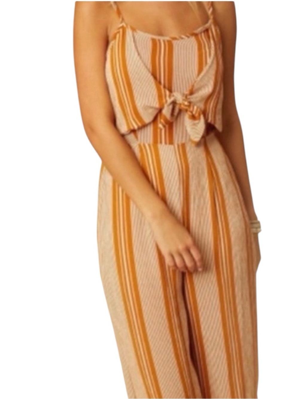 Altar'd State Orange & Cream Striped Tie-Front Jumpsuit Good Condition Small